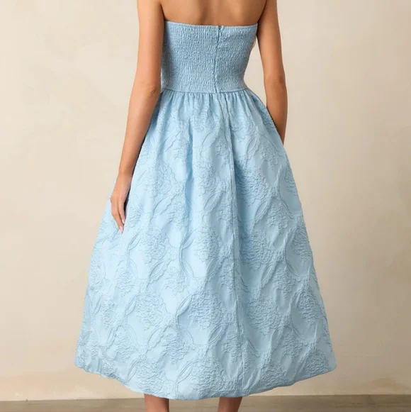 entro Strapless Powder Blue Textured Midi Ball Gown - Picture 3 of 5
